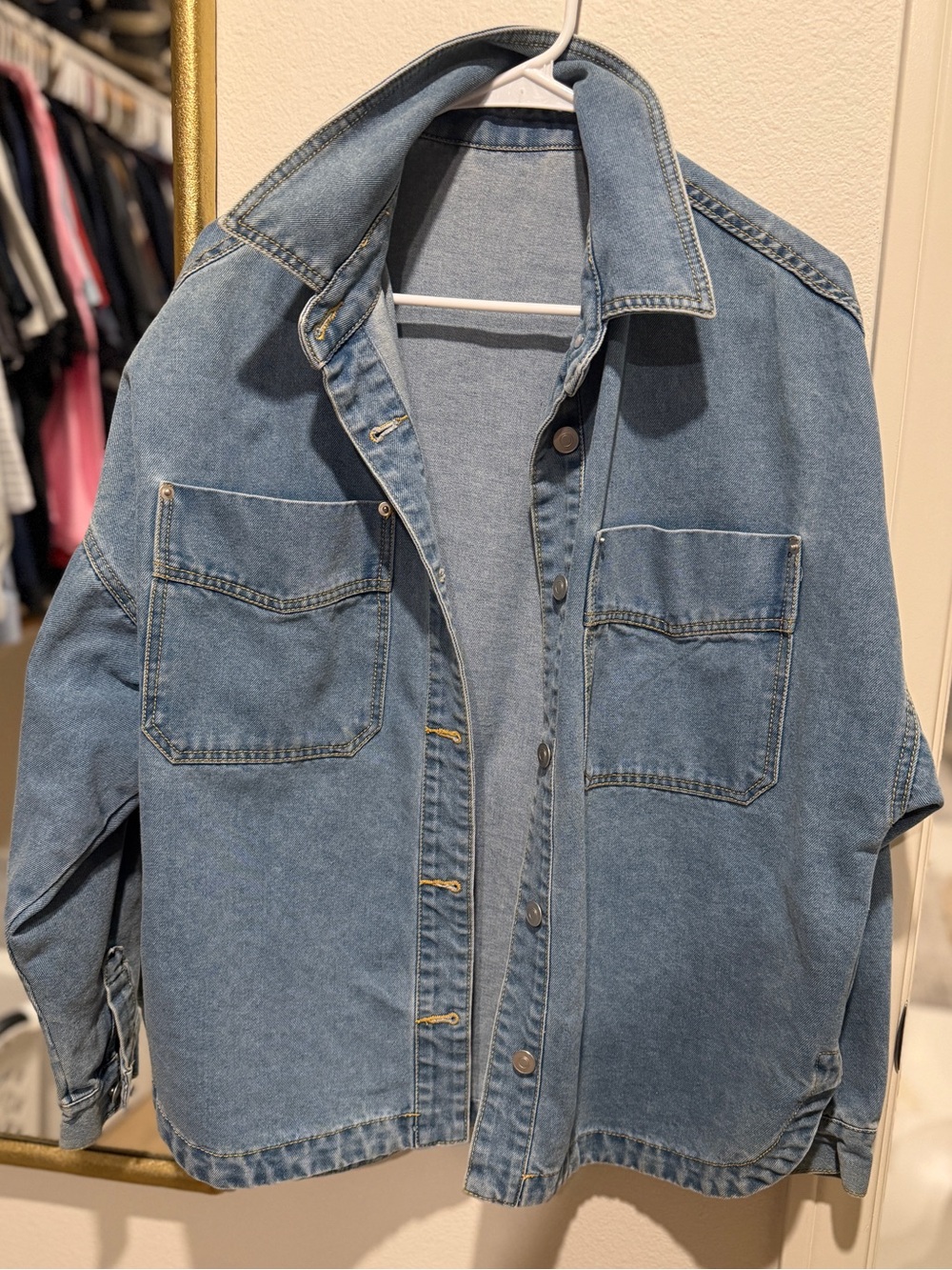 Classic Light Blue Denim Overshirt Jacket - Women's Casual NWOT L